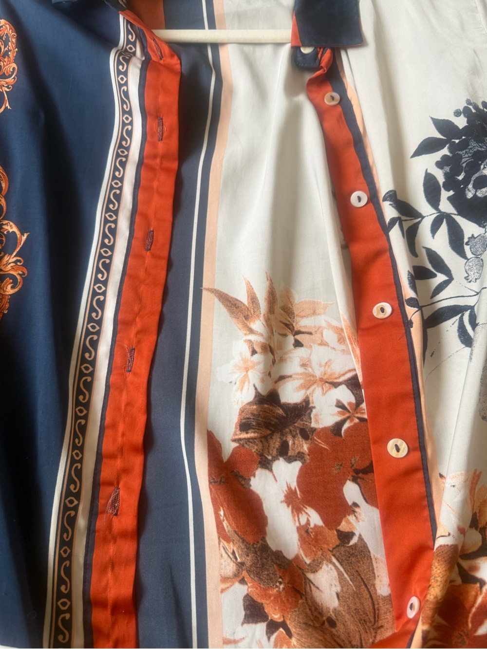 Fashion Nova Men's Navy, White & Rust Floral Stripe Button-Down Shirt